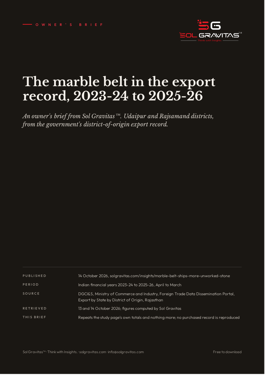 Cover of the Sol Gravitas owner’s brief on the marble belt in the export record