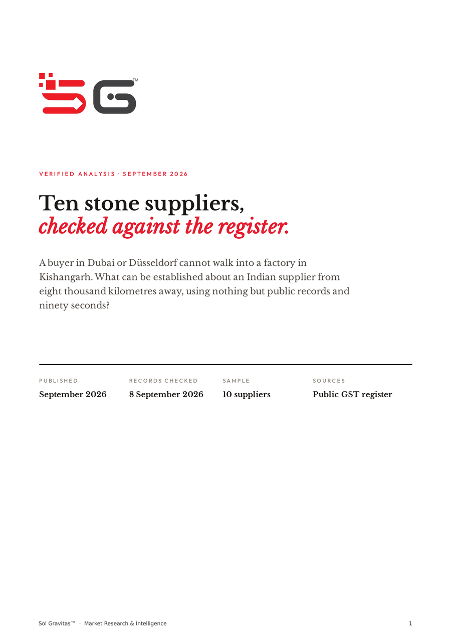 Sol Gravitas — Ten Stone Suppliers, Checked Against the Register
